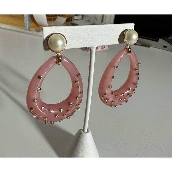 Stella & Dot Bisou Teardrop Pink Pearl Earrings 2 in 1 Valentine's Day Glam - Picture 3 of 7